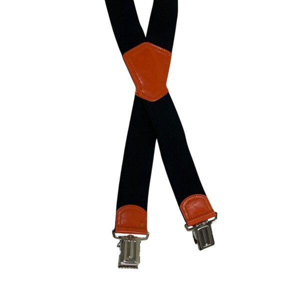 Decalen Mens Black Adjustable X-Back Suspenders With Orange Leather Accents 30k - Picture 5 of 7